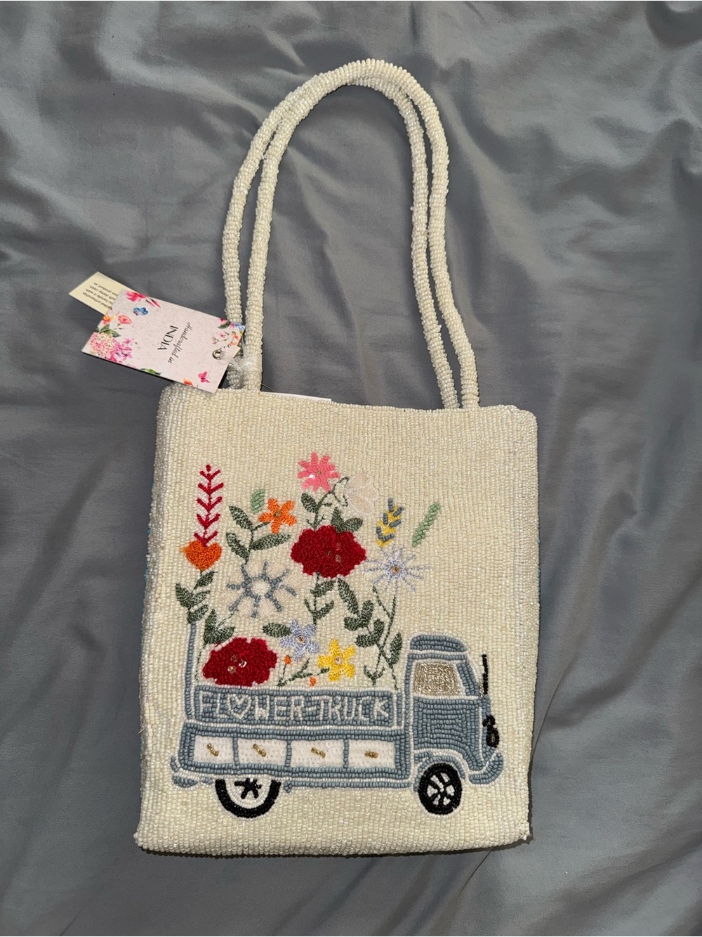 "Flower Truck" Beaded Shoulder Bag Handmade in India New with Tags
